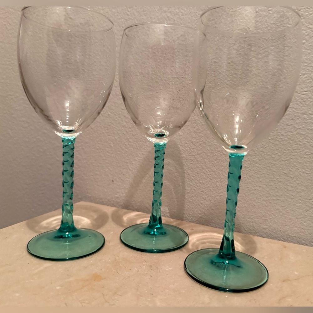 3 Cristal D'Arques "ANGELIQUE AQUA" ~ Wine Glasses ~ 7 5/8" Tall. 8oz